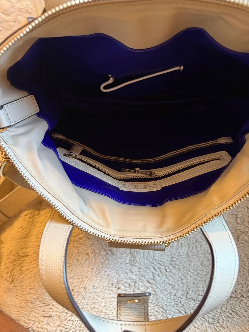henri bendel beige nylon backpack tote with gold-tone lock